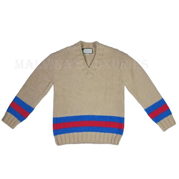 GUCCI MENS SWEATER STRIPED MOHAIR WOOL BLEND WEB STRIPE MOTIF sz M MEDIUM - Picture 6 of 15